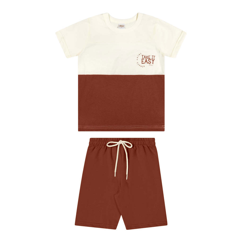 Conjunto Infantil Menino Bicolor Texturizado Elian Bege em Oferta na Shopee