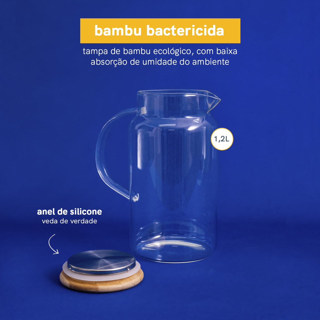 Kit Jarras de Vidro com Tampa de Bambu 1l E 1,2l - 2 Peças Oikos · foto 2