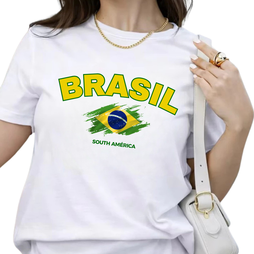 Camiseta Brasil da moda 100% Algodão Estampada South America Básica Lançamento Futebol Copa do mundo