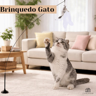 Brinquedo Interativo Varinha Pena Com Ventosa Com Sino Fixa No Chão Parede Para Gatos Adu…