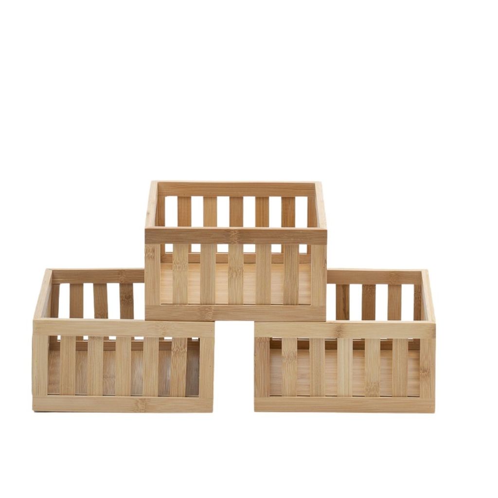 Kit 3 Cestos Organizadores Ripados de Bambu 22cm - Oikos em Oferta na Shopee