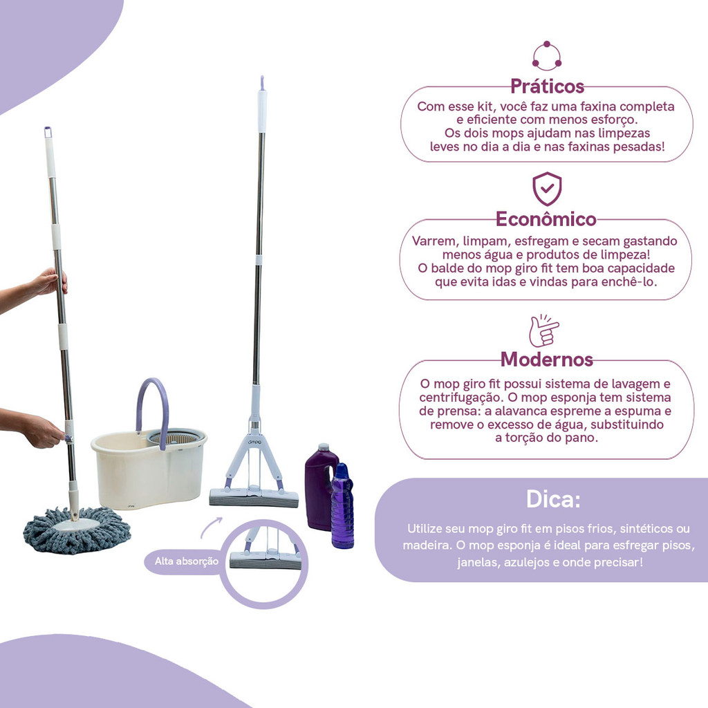 Kit Mop Limpeza Giratório Giro Fit E Rodo Mágico Mop Esponja - Simplo · foto 2