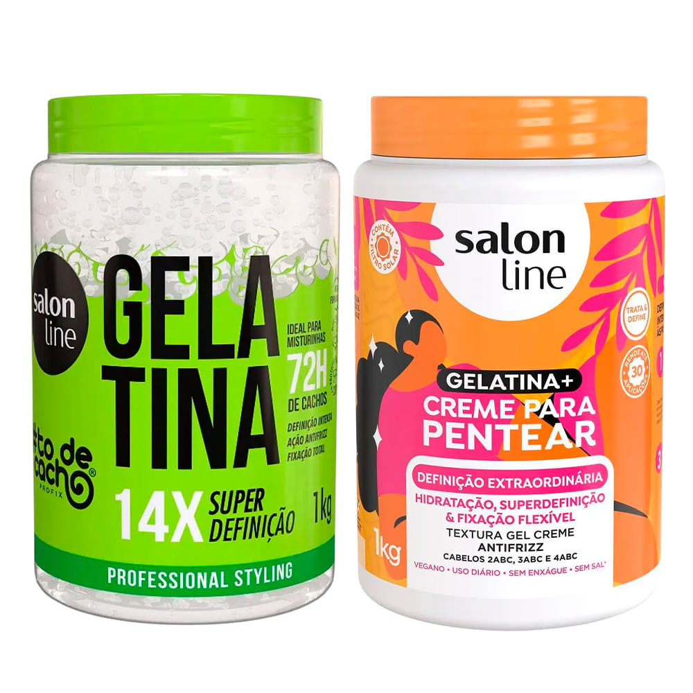 Kit Salon Line Gelatina To De Cacho + Creme De Pentear Gelatina Salon Line Definição Extraordinária 1Kg em Oferta na Shopee