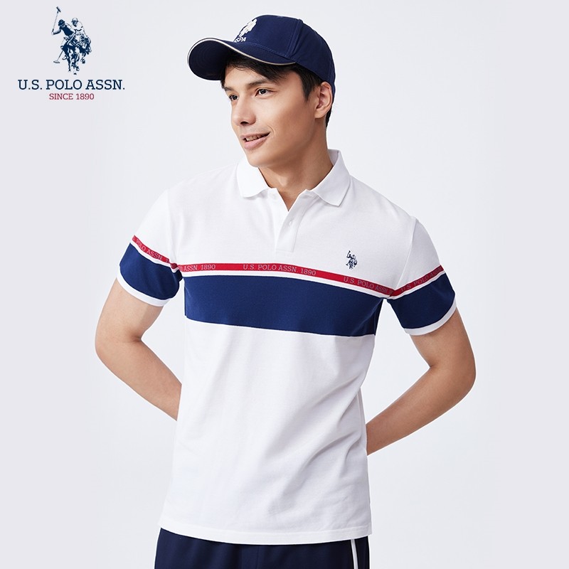 Uspoloassn American Poloassn Association Verão Masculino Listrado Colorblock Camisa polo de Manga Curta Camiseta com Lap