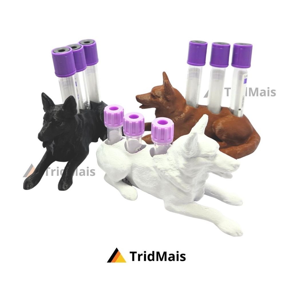Porta Tubos de Coleta Amostra Laboratorial Cachorro Pastor Alemão Veterinário Biomédico