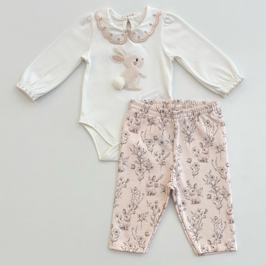 Conjunto Milon Infantil Bebe Body Off Bordado Calça Rosa Inverno Moda Kids 2001431