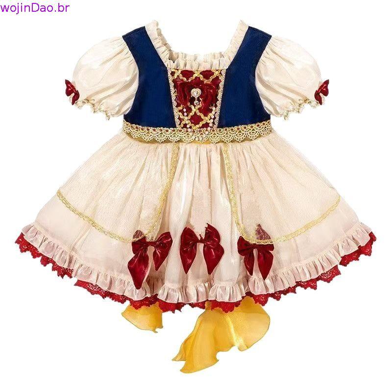 [17.000 Seguidores] Vestido Lolita Branca de Neve para Meninas, Roupa de Verão, Fantasia de Performance Infantil, Vestid
