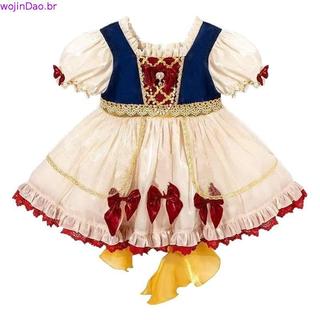 [17.000 Seguidores] Vestido Lolita Branca de Neve para Meninas, Roupa de Verão, Fantasia de Performance Infantil, Vestid