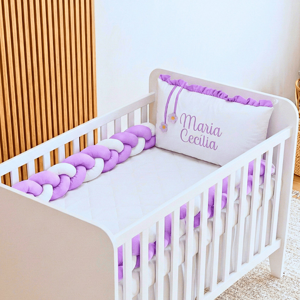 Kit Berço Personalizado Lilás 3 Peças Berço Americano Nacional Micropercal Menina
