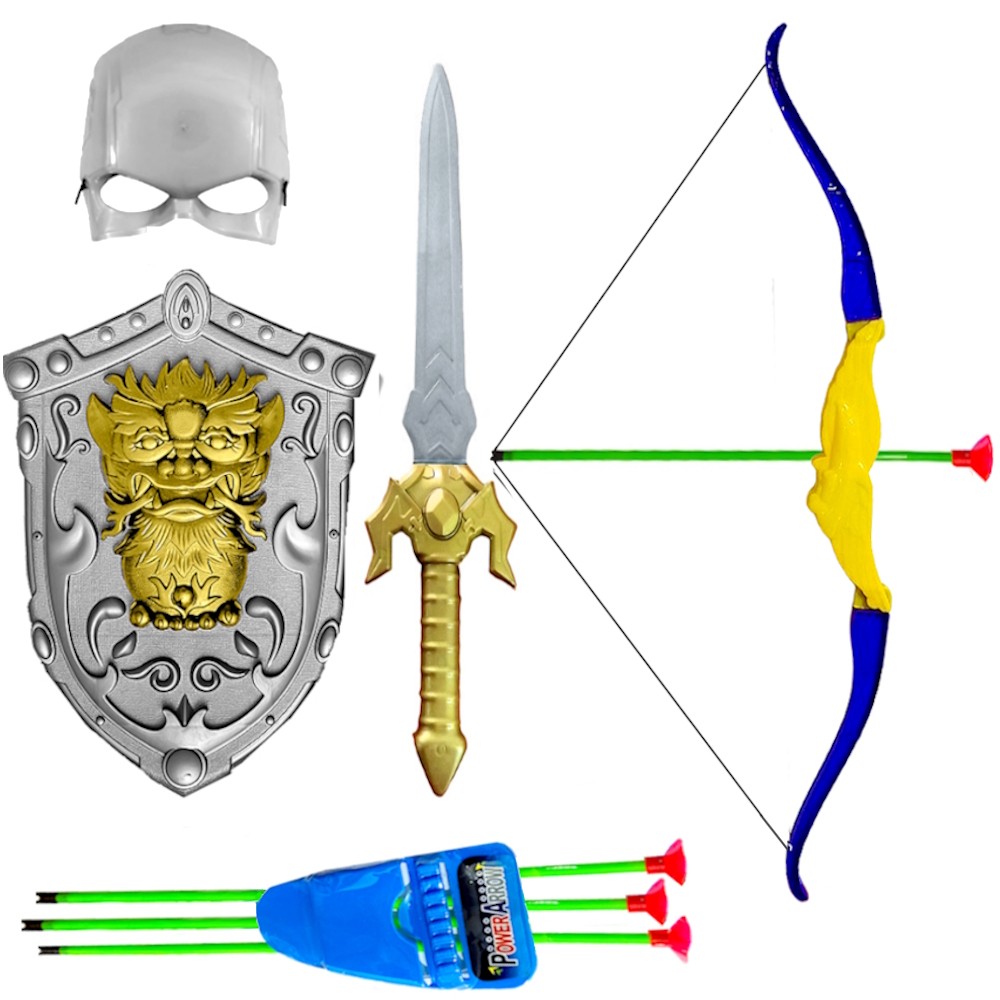Kit Medieval Infantil com Espada Escudo Arco e Flecha