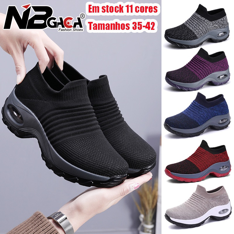 Tênis Femininos/Tênis Esportivos Femininos de Moda com Plataforma Transparente de Malha e Amortecimento a Ar