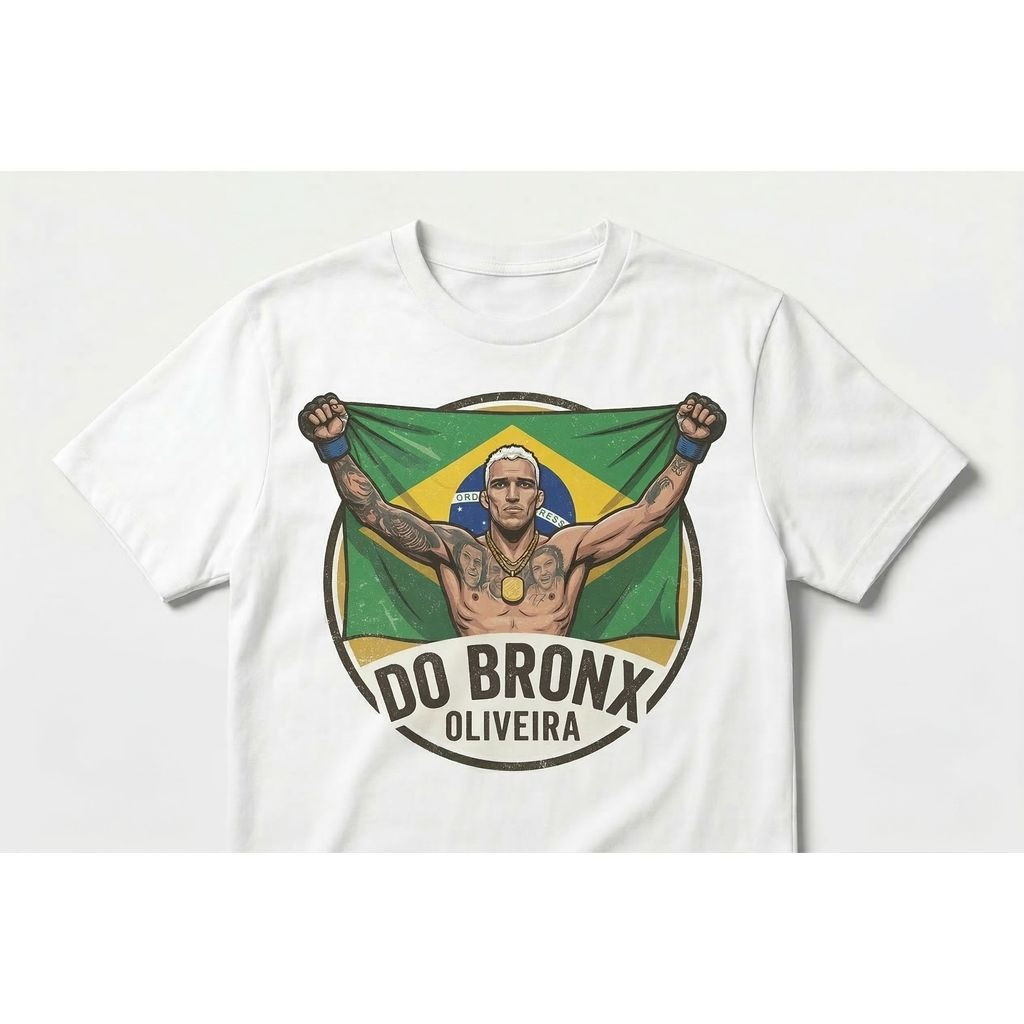 Camiseta Charles do Bronx Oliveira Brasil Campeão UFC Masculina Estampada Algodão Premium Streetwear