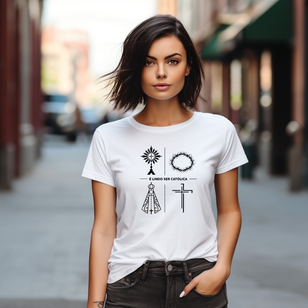 Camiseta Feminina Babylook Estampada É Lindo Ser Catolica Cristã Religião Religiosa Moderna Confortavel 100% Algodão