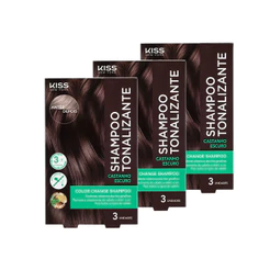 Kit com 3 Shampoos Tonalizantes Color Change Castanho Escuro - Kiss New York