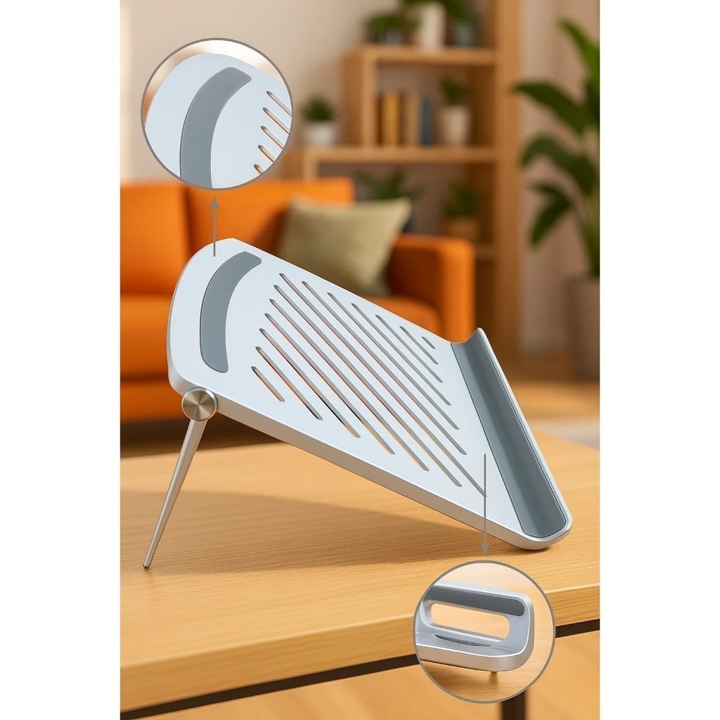 Suporte Notebook Branco Dobrável Ergonômico Mesa Portátil Laptop Ajustável Antiderrapante Achadinhos