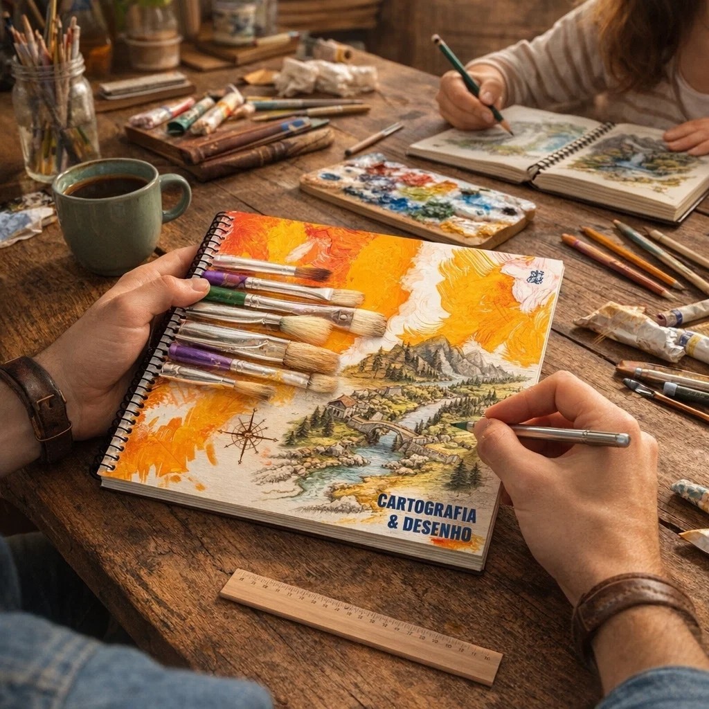 Caderno Cartografia Desenho Tema Arte Pintura Criatividade Esboço Papel Escolar Achadinhos