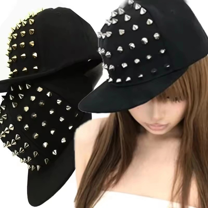 Masculino Feminino Punk Hip Hop Rebite Plana Cravejado Bonés De Beisebol Y2K Moda Design Proteção Solar Ajustável Snapba