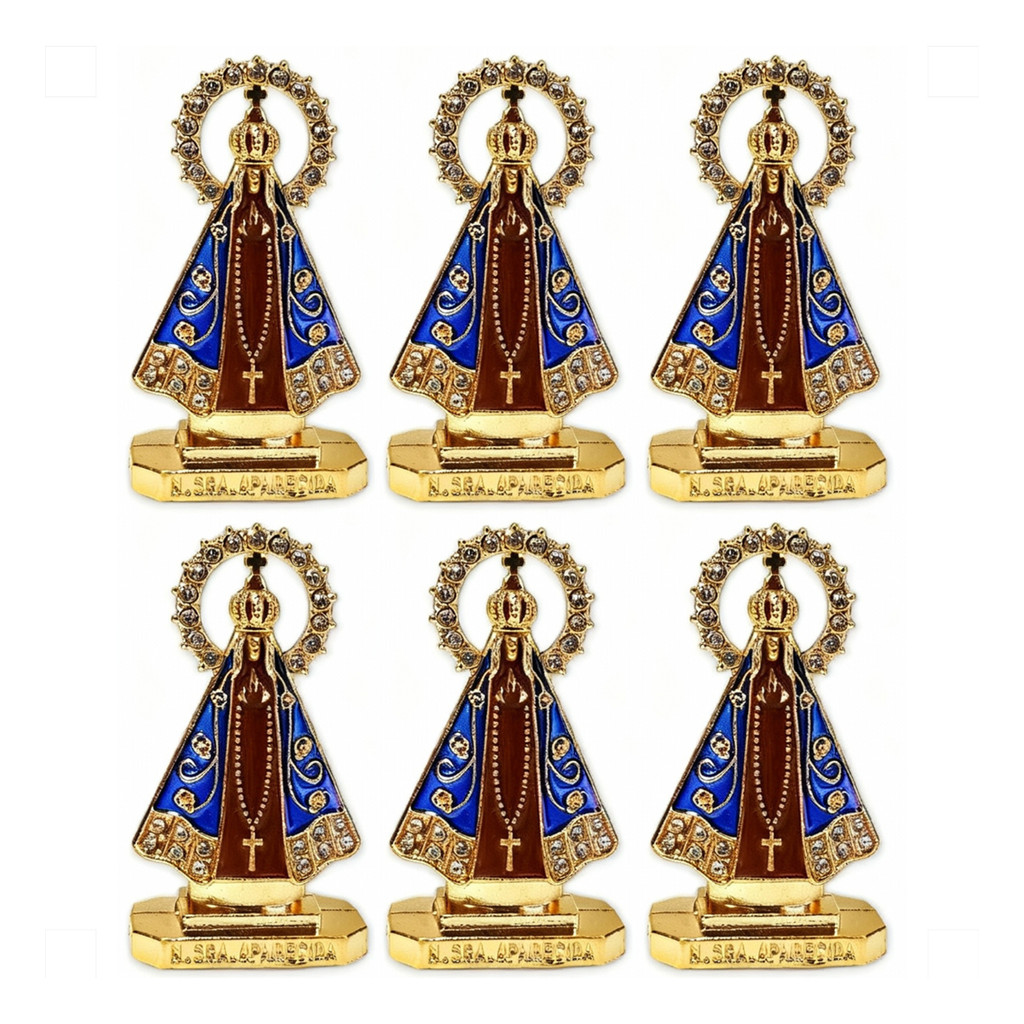 Kit 6 Santinha Imagem Nossa Senhora Aparecida Painel Carro Dourado