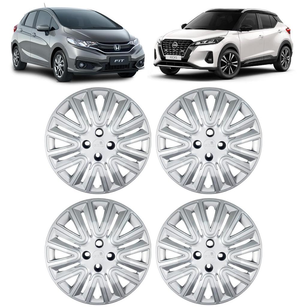 Jogo 4 Calotas Modelo Kicks City Fit New Fit Wrv Civic Aro 16 Cubo Padrão Prata em Oferta na Shopee