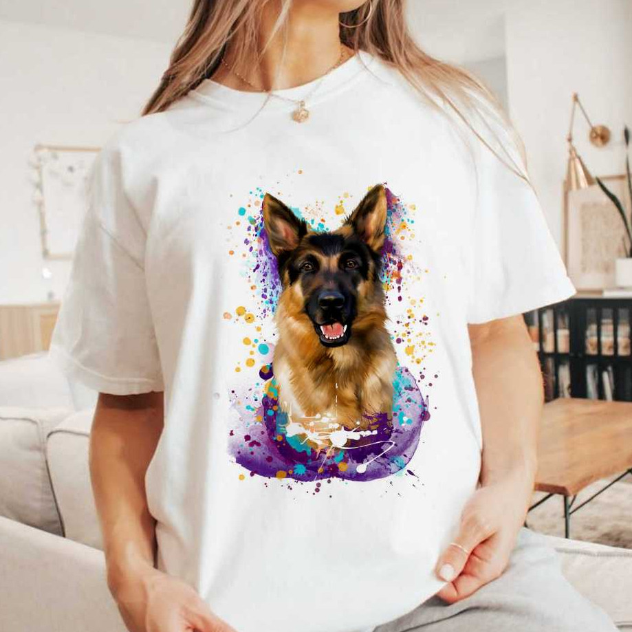 Camiseta blusa unissex Estampa cachorro Pastor Alemão aquarela - Mãe de cachorro