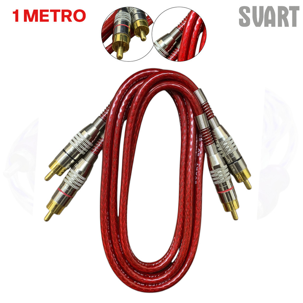 Cabo RCA Blindado 1 Metro 5mm Vermelho Dupla Blindagem Cobre Alumínio Techone Svart Som Automotivo
