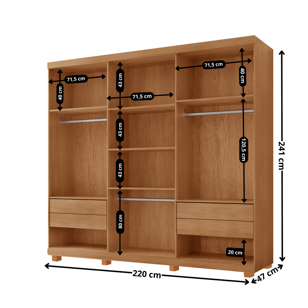 Guarda Roupa Casal Bipartido Doble MDF 6 Portas e 4 Gavetas com Pés Moderna Mobília