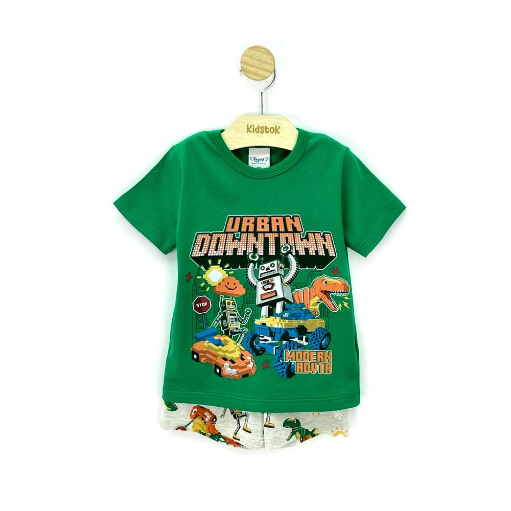 Pijama Menino Camiseta e Bermuda Robô Brilha no Escuro - Angerô