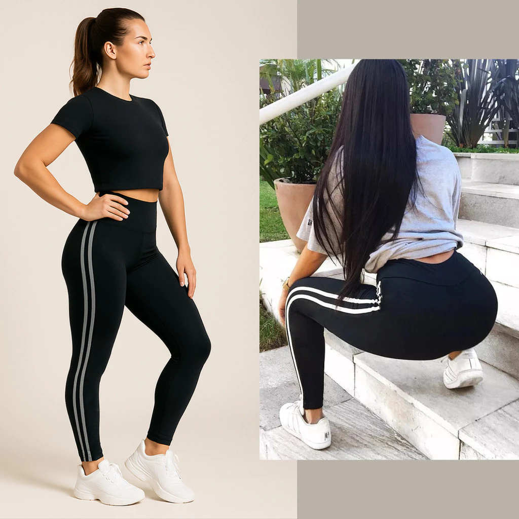 Calça Leg 3 Listras Legging Suplex Feminina Cintura Alta Academia Fitness