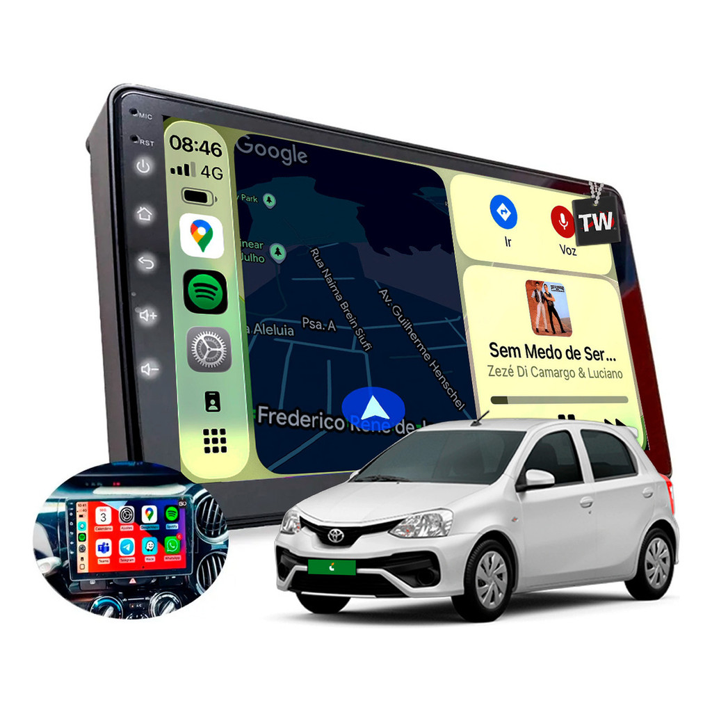 Central Multimídia Carplay Android + Moldura Etios 2012-2021