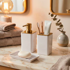 Kit Banheiro Lavabo 3 Peças Dispenser Sabonete Liquido Porta Escovas E Saboneteira Cor Branco Arthi