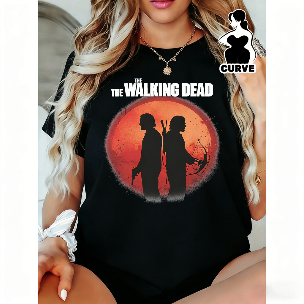 Camiseta Masculina Estampa TWD Silhueta Personagens Arco e Flecha Pistola Moderna Estilosa Atemporal