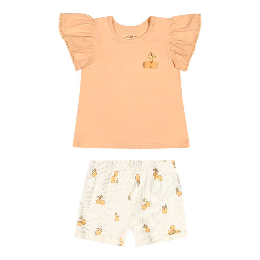 Conjunto Bebê Menina Pompom Cereja Colorittá Laranja