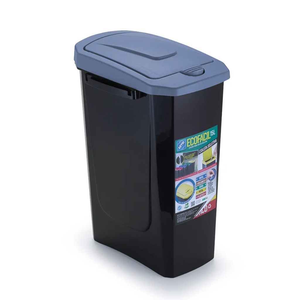 Lixeira com tampa 15 Litros Ecofácil Arthi Ecológica Adaptável para Coleta Seletiva