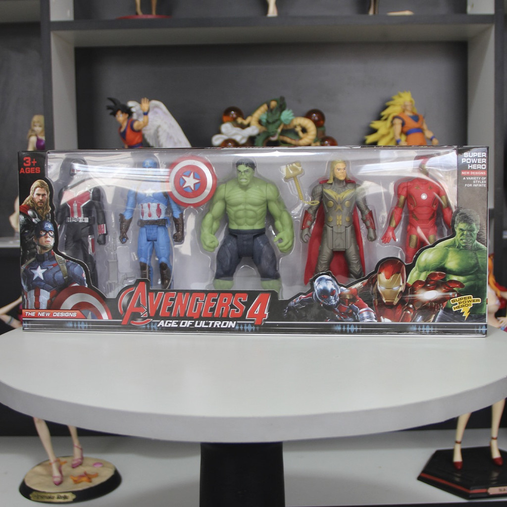 Kit 5 Brinquedo Marvel Vingadores Boneco Articulado 15cm  led Homem de Ferro Hulk Thor Capitão América Homem Aranha