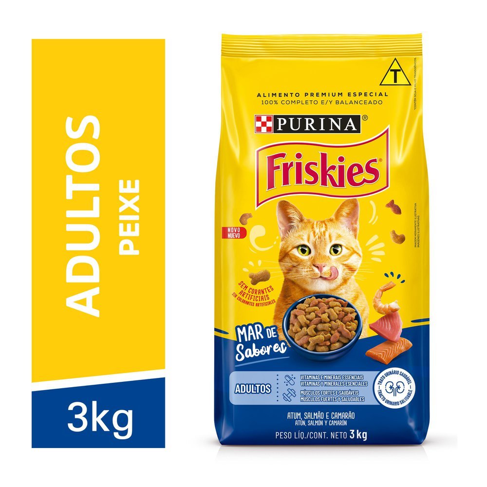 Ração para Gatos Friskies Adulto Sabor Peixe e Frutos do Mar com 3kg em Oferta na Shopee