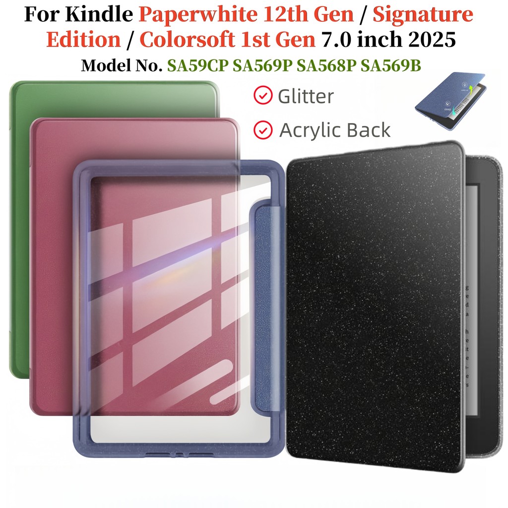 Para kindle Colorsoft 7 " Paperwhite Signature Edition 1a 12a Geração KPW6 Gen12 2024 2025 eReader Glitter Acrílico Case