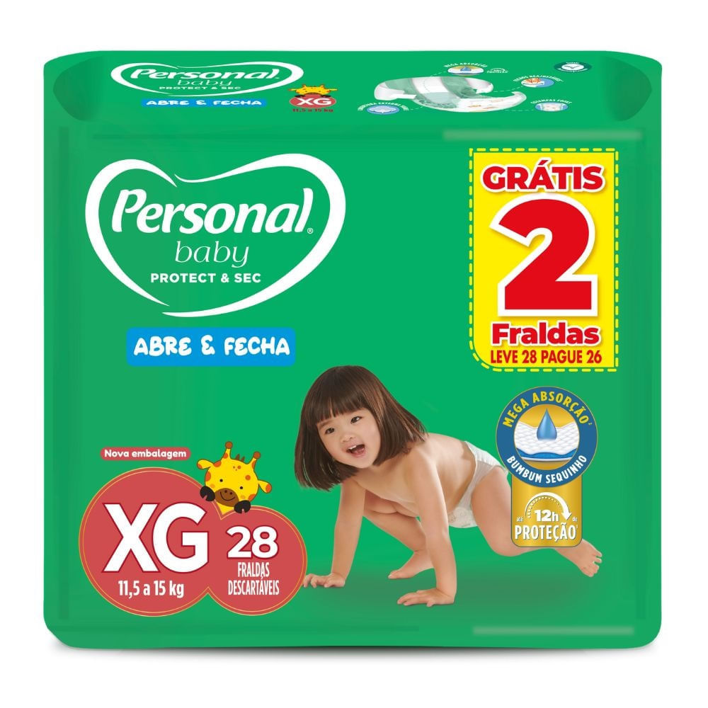 Fralda Personal Baby Protect & Sec Abre e Fecha XG 28 Unidades em Oferta na Shopee