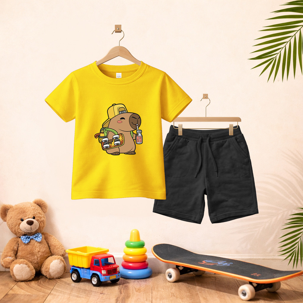 Camiseta Short Conjunto Infantil Capivara Em Algodão Conjunto De Bermuda Juvenil Conjunto De Bermuda Juvenil