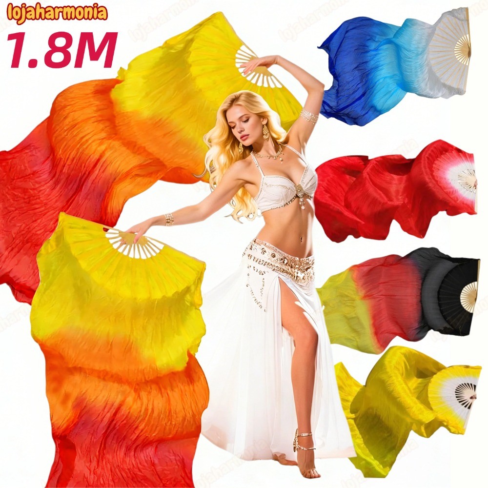 KIT 4/2/1 Fan Véu Leque Dança Do Ventre Cigana Poliéster 1.8M -LJ