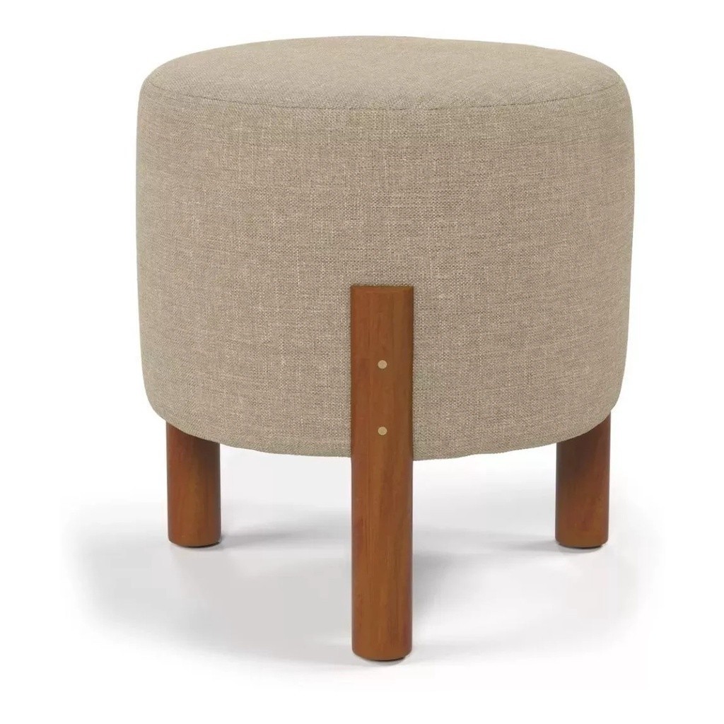Queima de Estoque Puff Redondo Luxo com Pés em Madeira Maciça Cores Linho Sued Decorativo Banquinho