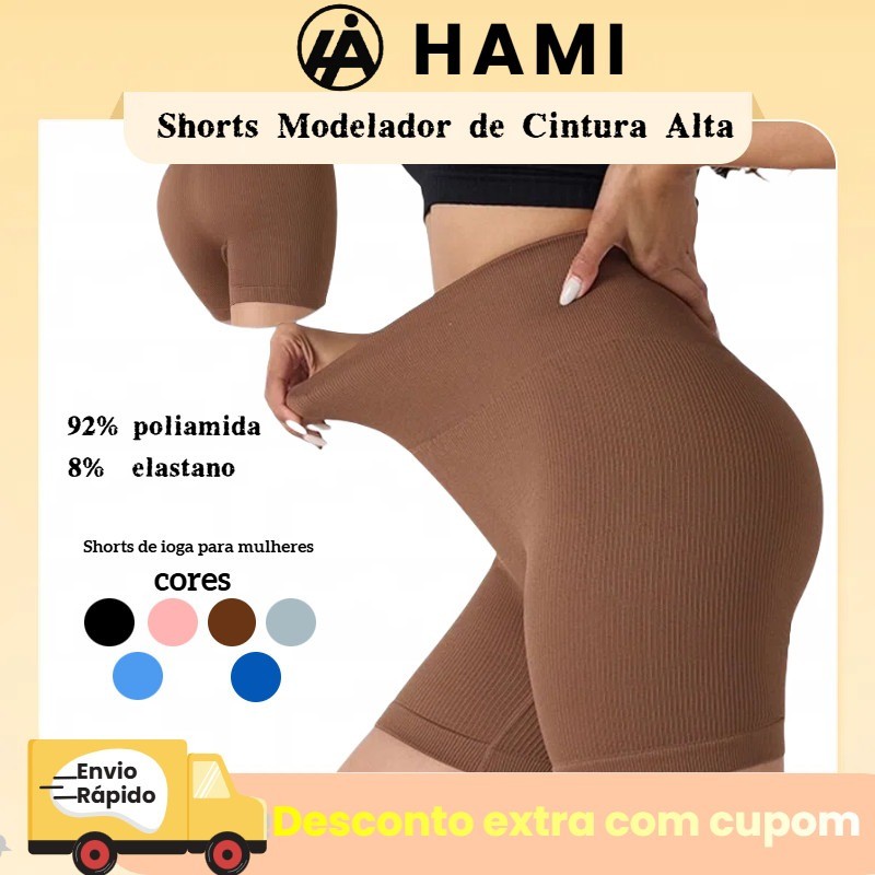 Shorts Feminino Fitness Cintura Alta Levanta Bumbum Canelado Justo Confortável Yoga Academia em Oferta na Shopee