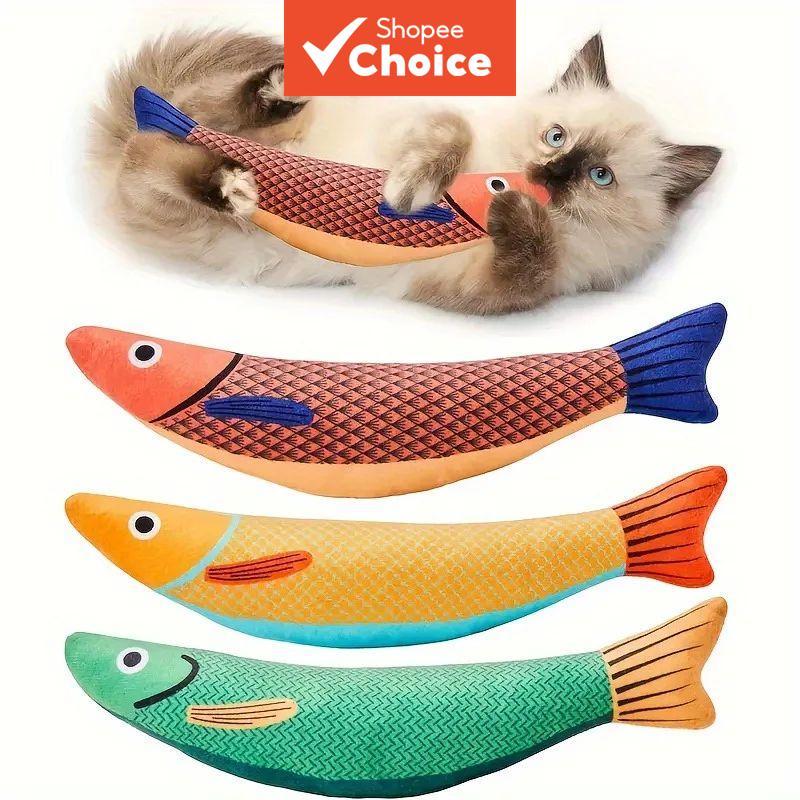  Brinquedo de peixe de pelúcia para gatos - resistente à mordida, para gatos filhotes e adultos, forma realista.