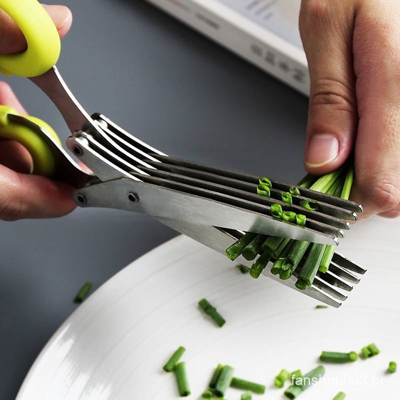 Tesoura Multicamadas Cortador De Cebolinha Aço Inoxidável 5 Lâminas Multiuso De Ervas Gadget De Cozinha
