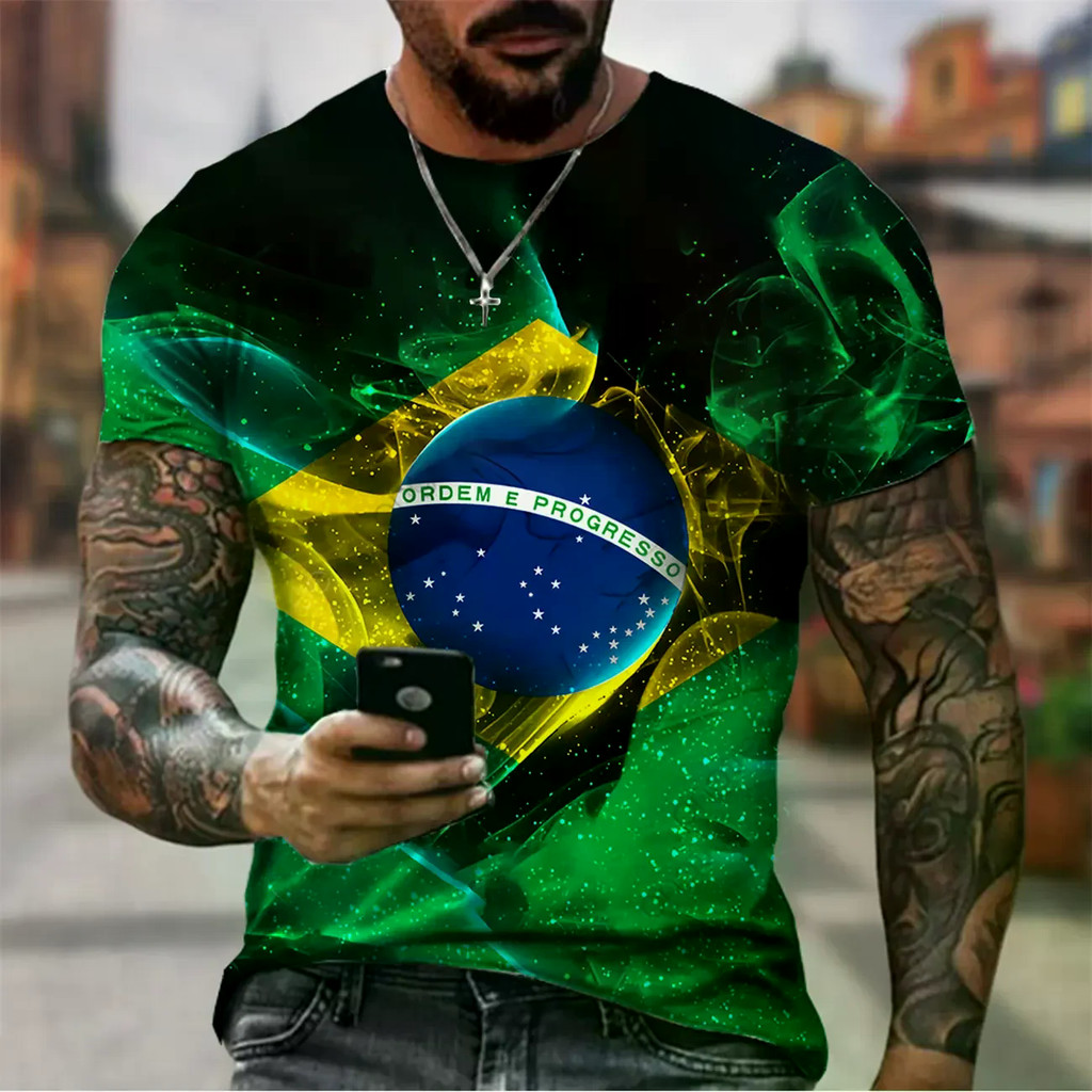 Homem Moda Brasil T Camisa Harajuku Bandeira Do Impressão 3d Casual Esportes Camiseta Manga Curta Birl Tshirt 3d Impress
