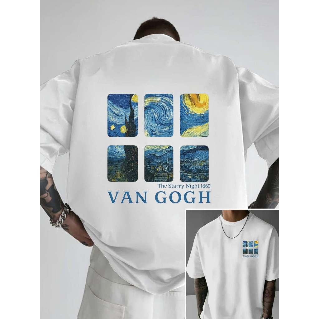 Camiseta Masculina Estampa "A Noite na Colônia" de Van Gogh - Manga Curta,  Quadro do Vincent van