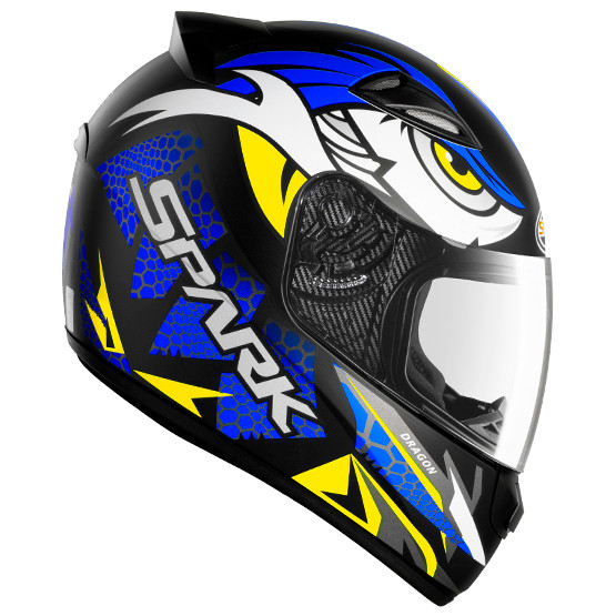 Capacete Fechado Moto Ebf New Spark Dragon Esportivo Preto Fosco Azul Com Narigueira