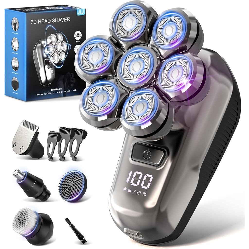 Aparadores de Cabeça JIJ para Homens Carecas - Kit de Aparador Elétrico 5 em 1, Barbeador Elétrico Flutuante 7D para Cab