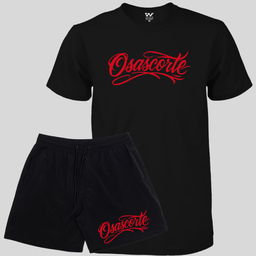 Conjunto Osascorte Camiseta Masculina Grau + Short Praia Elastano Academia Lançamento