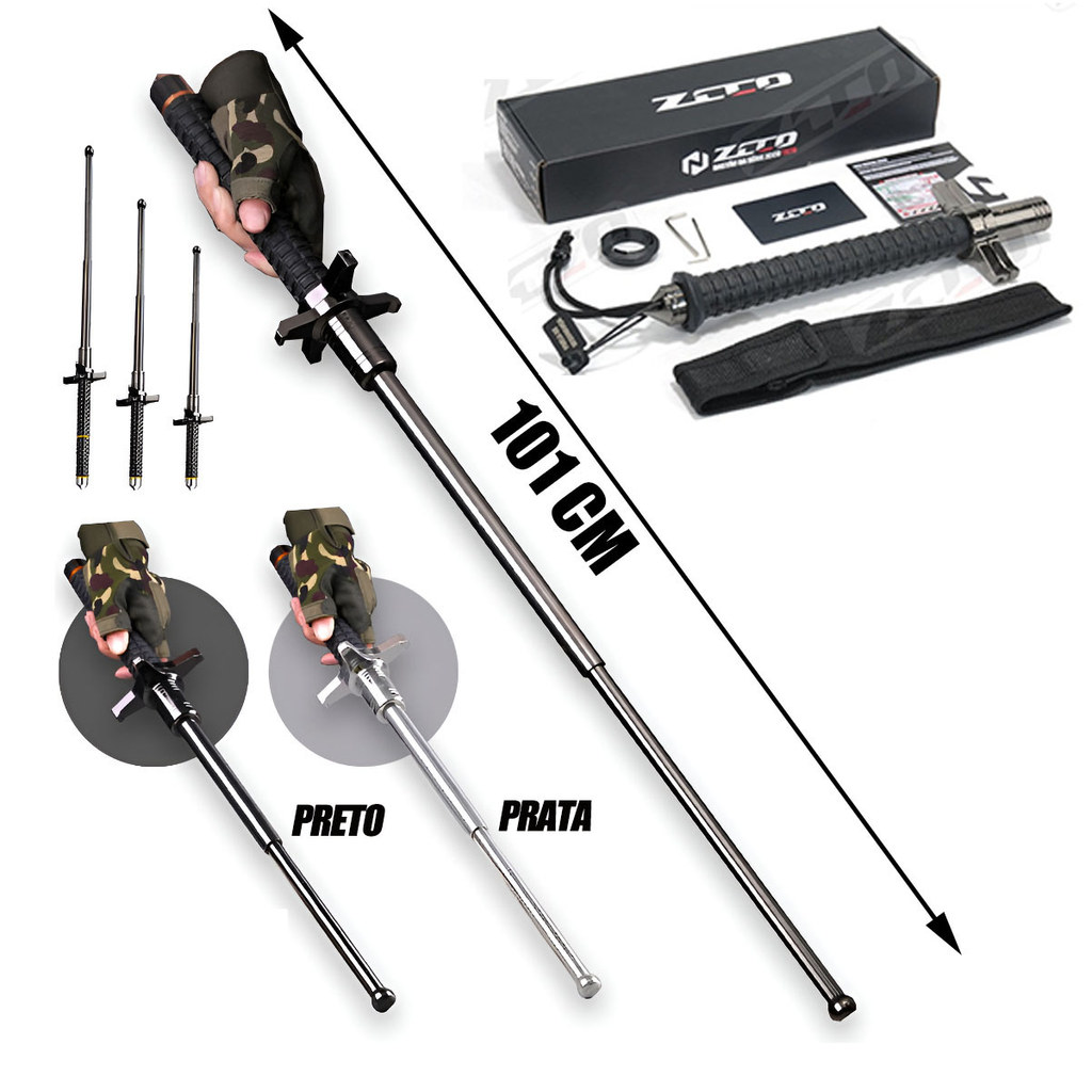 ZCCO Baston Telescópico Reto Retrátil Portátil Camping Pesca bastão 101 cm em Oferta na Shopee