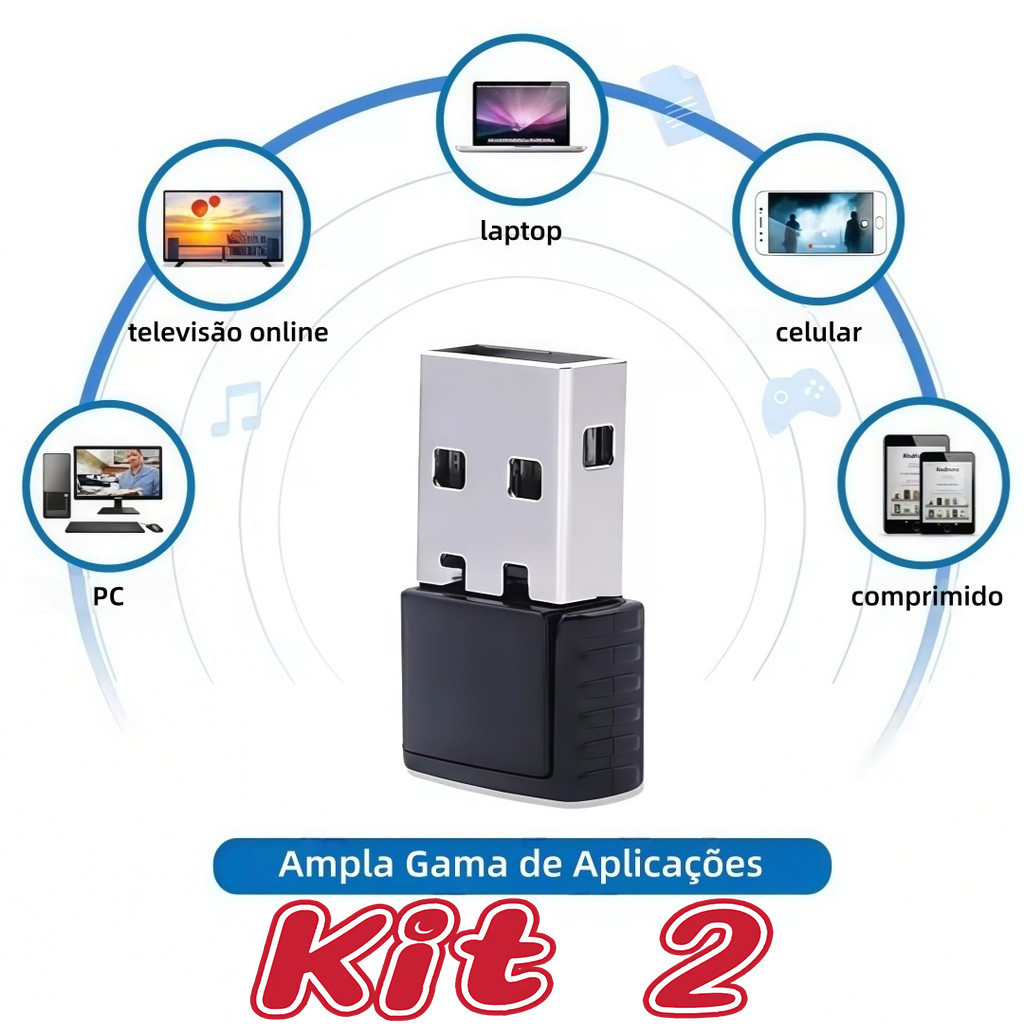 Receptor Bluetooth USB Kit com 2 Unidades, Conexão Sem Fio Estável